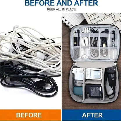 Waterproof Cable Storage Bag - Portable Digital Organizer for USB, Chargers, and Data Cables, Travel-Friendly