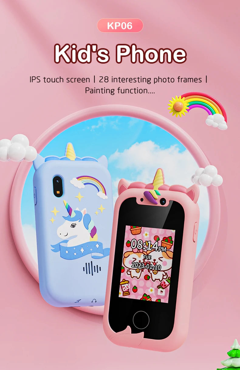 Children's Educational Phone Toy – Musical Unicorn Baby Mobile with Selfie Camera, 512MB TF Card, Birthday Gift for Babies