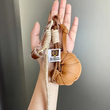 Croissant Bread Keychain - Braided Rope Heart Bag Charm & Phone Lanyard Gift