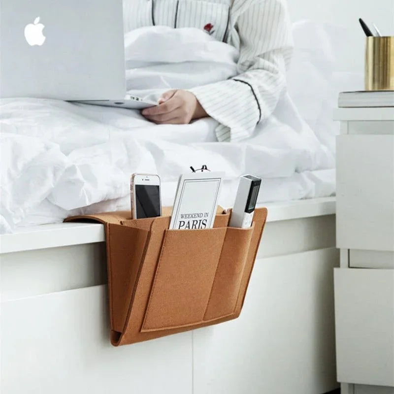 Bedside Hanging Storage Organizer — Phone, Remote, Tissue & Book Holder for Home