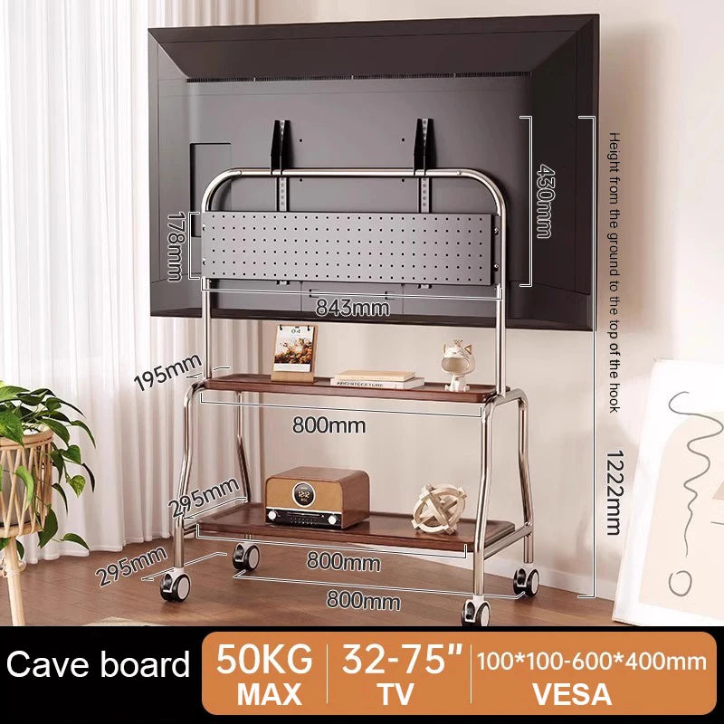 Rolling TV Stand on Wheels – Mobile Cart for 32–75in LCD & LED Flat/Curved TVs, Holds 110lbs, VESA 600x400mm