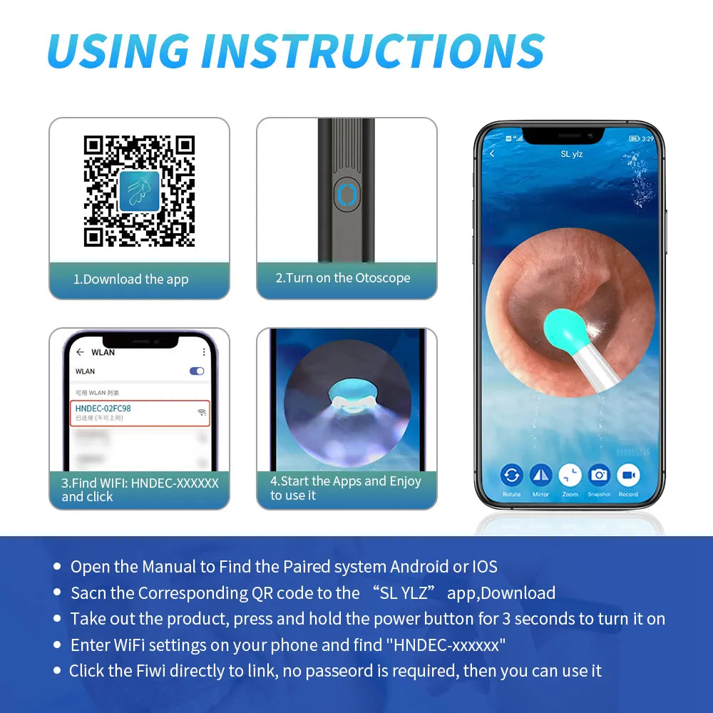 NATFIRE NE3 Ear Cleaner - High Precision Wireless Otoscope with Camera and LED Light - Smart Ear Wax Removal Tool Kit