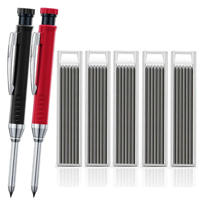 Carpenter Mechanical Pencil Set - 2.8mm Solid Woodworking Pencil With Sharpener & 3 Color Refills For Construction Tools