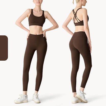 2-Piece Women’s Yoga Tracksuit – Athletic Pilates Fitness Set with Push-Up Sports Bra & Leggings for Gym Workouts