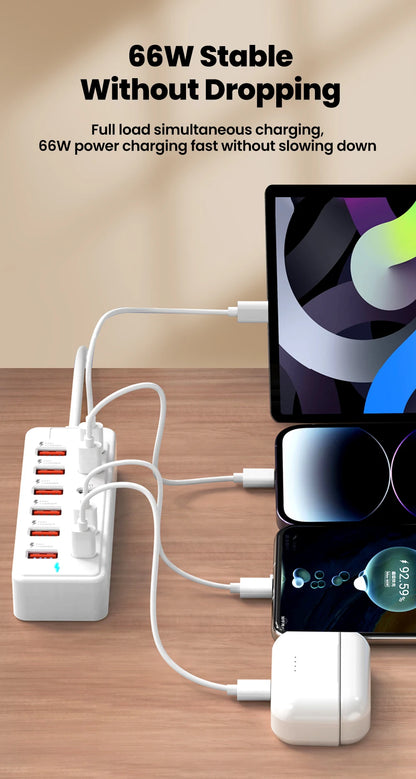 12-in-1 Power Strip & USB Charger Station — Multi-Port Wall/Desktop Adapter with USB-C Fast Charging for iPhone & Samsung