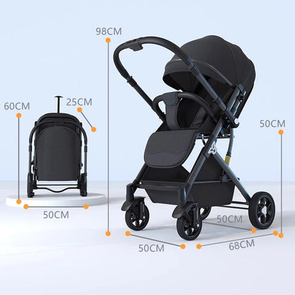 Lightweight Two-Way Baby Stroller — High Landscape, Spine Protection, 4-Wheel Newborn Push Trolley