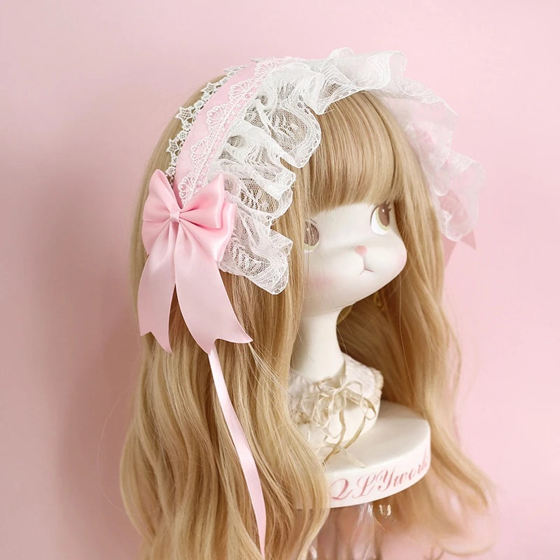 Lolita Lace Headband with Ribbon Bow - Sweet Dark Hair Accessory