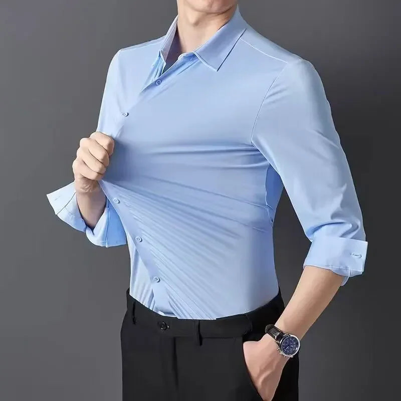 Men's Ultra-Stretch Shirt - Silky Long Sleeve Business & Casual Dress Shirt
