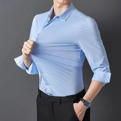 Men's Ultra-Stretch Shirt - Silky Long Sleeve Business & Casual Dress Shirt