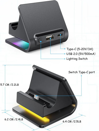 RGB Charger Dock for Nintendo Switch – Portable Charging Stand for 2 Joy-Con Controllers