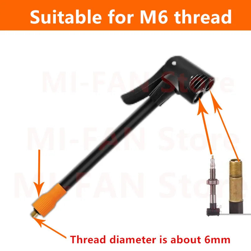 M6 Thread-Locking Air Chuck - Fine-Thread Tire Valve Connector with Air Tube for Integrated Air Pumps