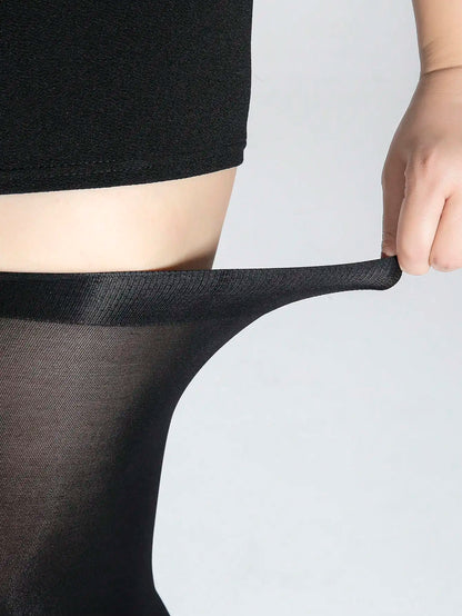 Plus Size Women's Thigh-High Socks - Breathable Sheer Black Stockings for Everyday Wear