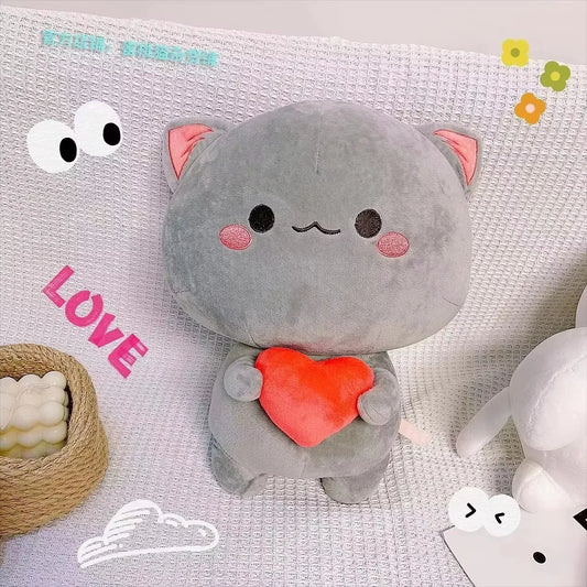 Cute Peach Cat Plush Doll with 3D Expression - Soft Cartoon Cat Pillow for Hugging, Anime Collectors, and Gift Giving