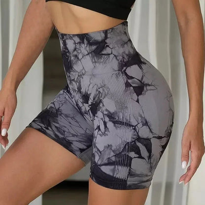 Women’s Yoga Shorts — High-Waisted Tie Dye Seamless Cycling & Running Sports Workout Gym Shorts S-XL