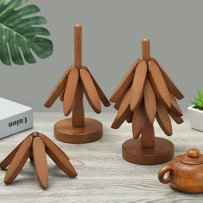 4PCS Tree Design Wooden Trivets - Decorative Anti Scald Heat-Resistant Table Mats and Coasters Placemats for Pot and Pans