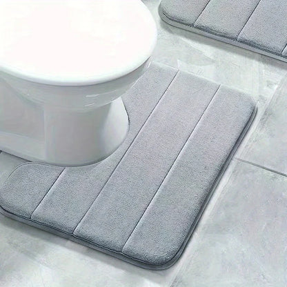 Soft Non-Slip Quick-Dry Bathroom U-Mat - Pure Color Stripe Absorbent Toilet & Shower Carpet