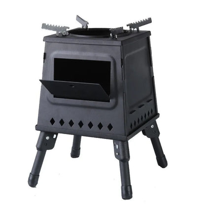 Portable Cast Iron Wood Burning Stove – Black Camping Woodstove with Carrying Case for Backpacking & Outdoor Use