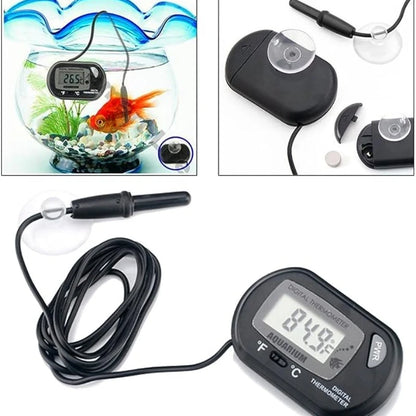 Digital Aquarium Thermometer with Probe – Suction Cup Water Temperature Gauge for Fish Tanks, Celsius (℃) Display
