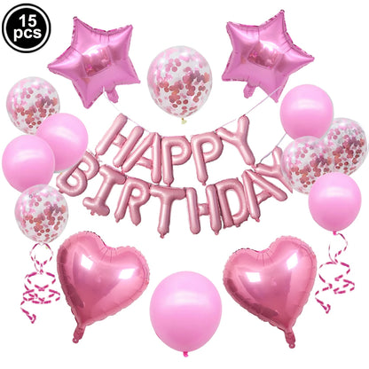 16-Inch Happy Birthday Foil Balloons Set – Pink & Blue Letter Balloons for Birthday Party Decoration