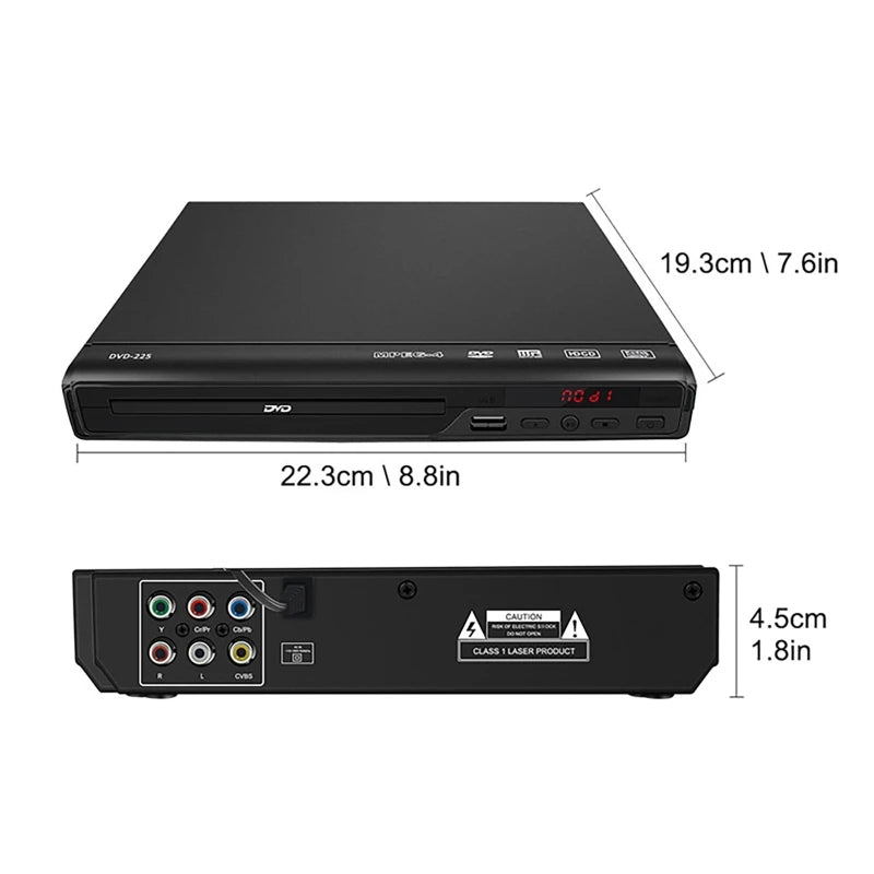 Multi-Region Full HD 1080P DVD Player – Multimedia Digital TV Disc Player for DVD, CD, MP3, MP4, RW, VCD, Home Theater System