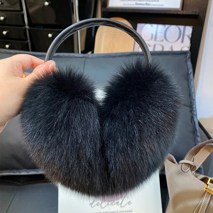 Women’s Winter Real Fox Fur Earmuffs & Scarf – Dual-Use Plush Outdoor Warmer with Genuine Fur