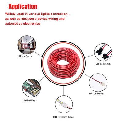 2-Pin Red & Black Extension Cable – PVC/Silicone Tinned Copper Wire (16–28 AWG)