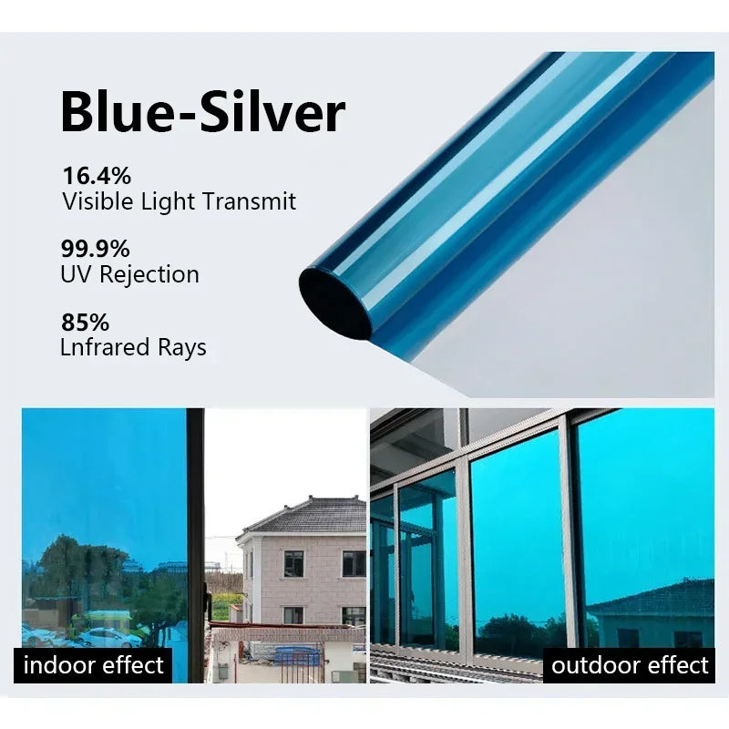 30-90cm Privacy Window Film - Extra Wide One-Way Heat Control Sun Blocking Static Cling Film for Home, Office & Balcony Glass