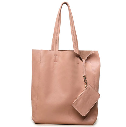 Customizable Name Large Capacity Commuter Bag – 100% Genuine Leather Soft Tote, Single Shoulder & Diagonal Shopping Bag