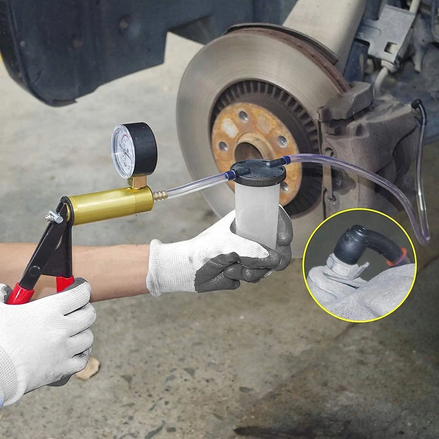 CAER Manual Brake Bleeder & Vacuum Pump Kit – 2-in-1 Handheld Automotive Fluid Tester with Gauge & Adapters