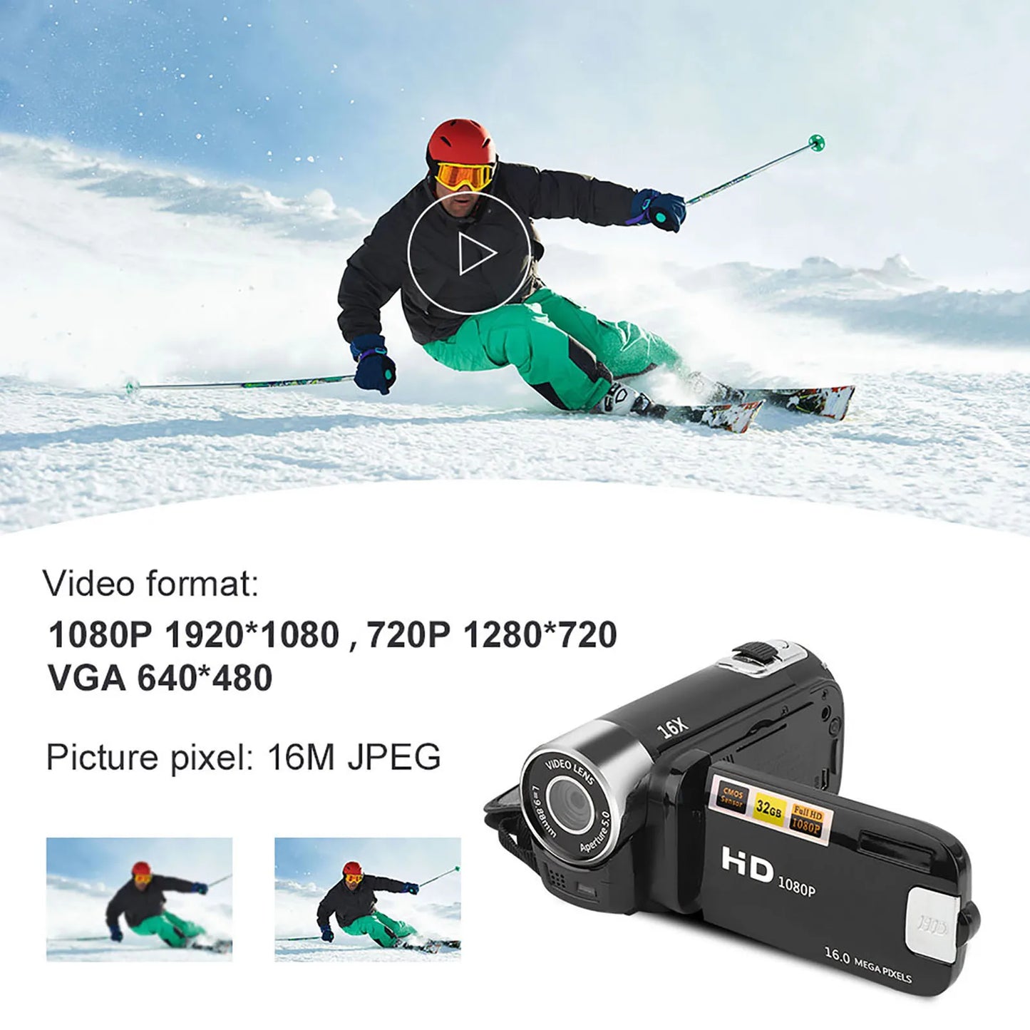 DH-90 16X Digital Zoom Camcorder – 2.7" Color Display, HD Image & Video Shooting, 110-240V
