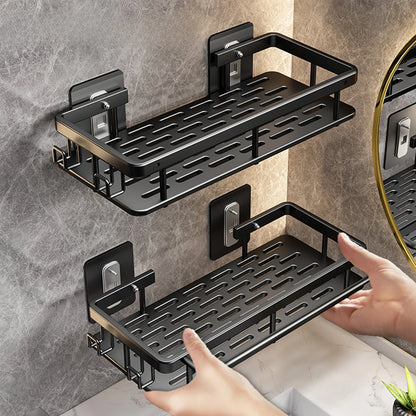 No Drill Wall-Mounted Bathroom Shelf, Shampoo Bottle Shower Corner Rack, Aluminum Toilet & Kitchen Storage Accessory