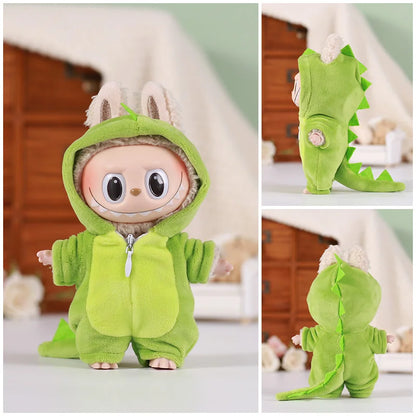 13cm Labubu Doll Clothes — 6-Piece Dinosaur Animal Outfit with Hat
