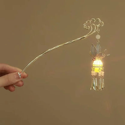 Luminous Lotus Flower Hairpin – Vintage LED Hair Stick with Lantern Tassel for Women and Traditional Hairstyles