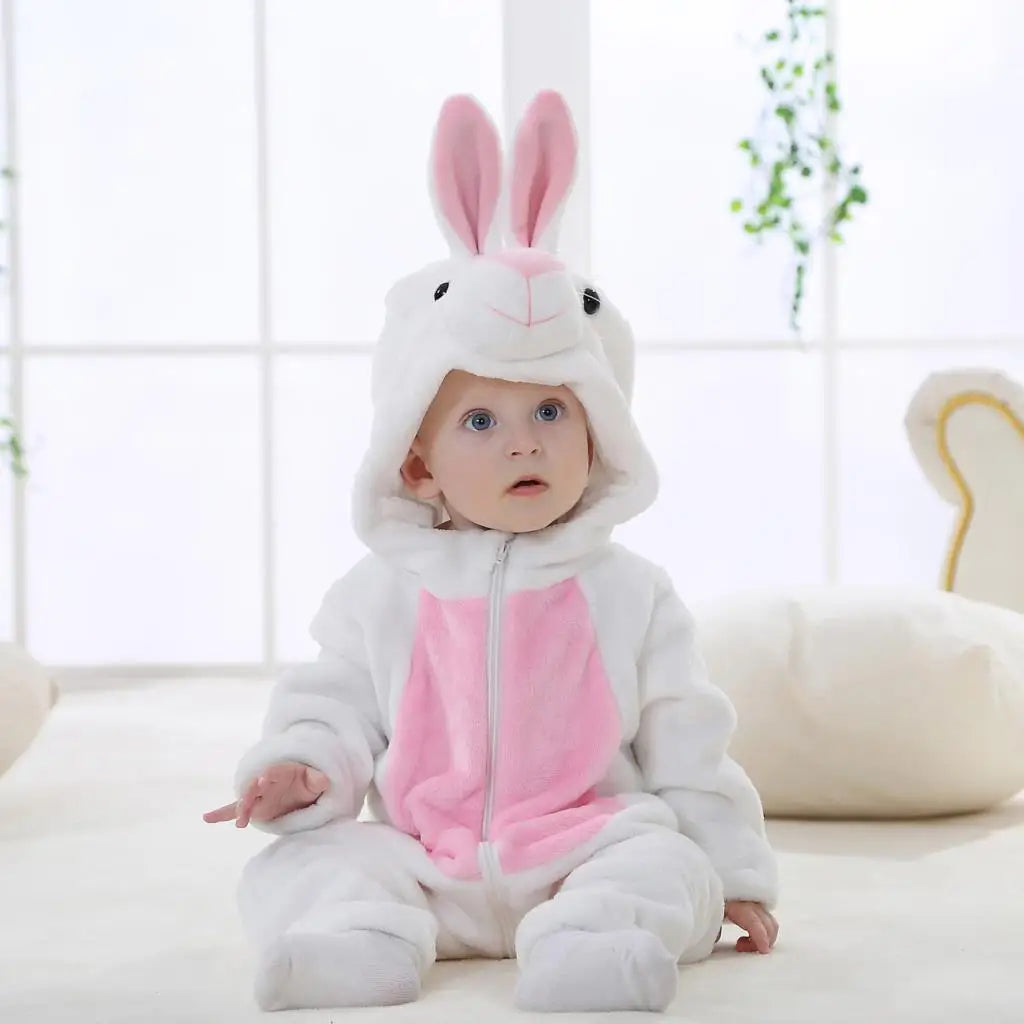 Cartoon Flannel Baby Romper – Unicorn, Rabbit & Dinosaur Pajamas, Cotton Kigurumi Jumpsuit for Boys & Girls