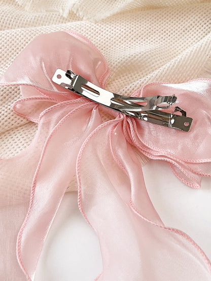 White Organza Bow Hair Clips – Fluttering Ribbon, French Fresh Premium Headdress, Large Hair Accessories for Women & Girls