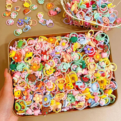 Cute Cartoon Hair Ties for Girls - High-Elasticity Hair Bands with Animal, Flower, and Fruit Designs