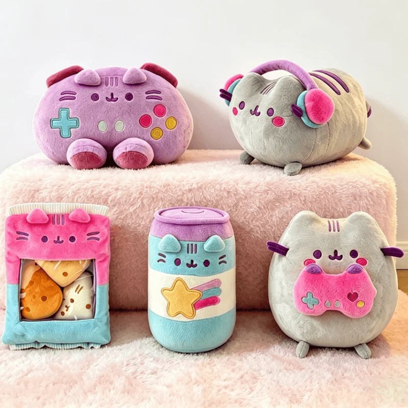 18cm Pusheen Fat Cat Plush Toy - Cute Arcade Game-Inspired Stuffed Doll with Soft Drink Can and Game Controller Designs