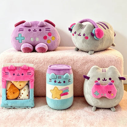 18cm Pusheen Fat Cat Plush Toy - Cute Arcade Game-Inspired Stuffed Doll with Soft Drink Can and Game Controller Designs
