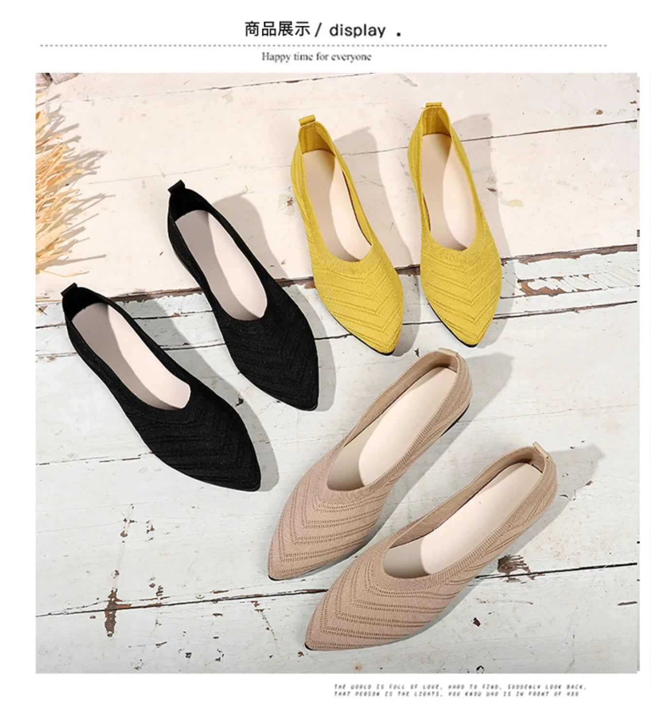 Women’s Solid Color Pointed Toe Knitted Slip-On Flats – Casual Breathable Ballet Loafers
