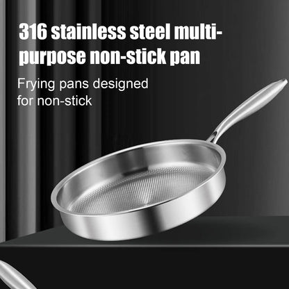 Titanium Frying Pan with Glass Lid - Non-Stick Even-Heating Stainless Steel Skillet for Kitchen Cooking, 26/28/30cm