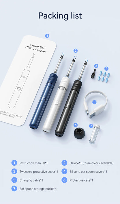 Visual Ear Cleaner with Camera – 12MP Ear Wax Removal Tool with Ear Pick, Tweezers & 6 Ear Spoons for Ear Care