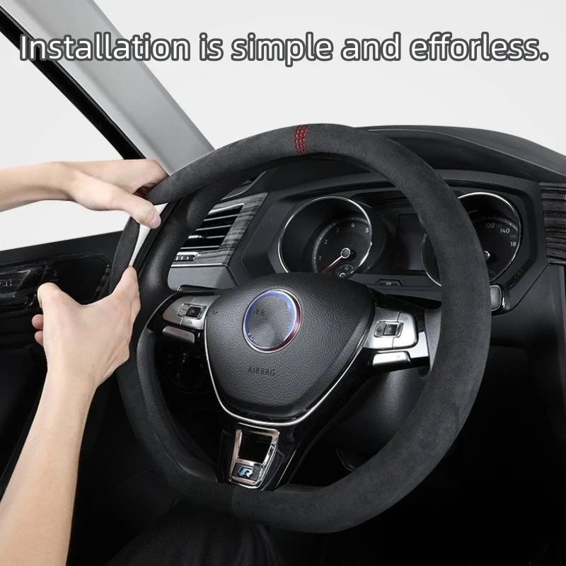 All-Season Suede Steering Wheel Cover — Ultra-Thin, Non-Slip, Breathable for Round & D-Shaped Wheels