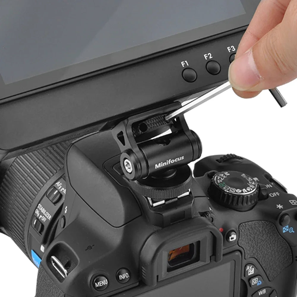 Minifocus Monitor Holder Cold Shoe Mount for Camera, 180° Tilt Adjustable Bracket for Field Monitors, Microphone, Hot Shoe