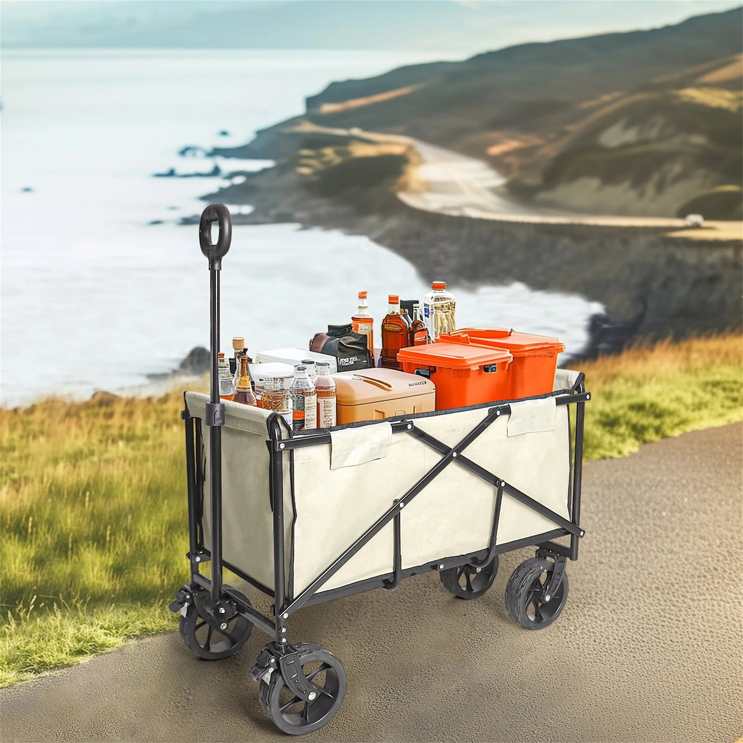 Wisfor Heavy Duty Foldable Wagon Cart — 440 Lbs Capacity, Adjustable Handle for Camping, Shopping & Beach