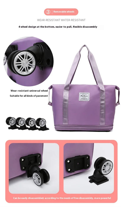 Oxford Cloth Large Travel Bag — Dry & Wet Separation, Detachable Universal Wheel Luggage
