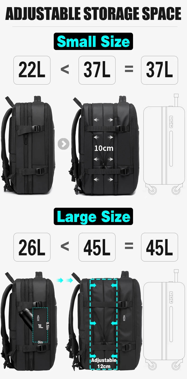 BANGE Expandable Men’s Waterproof Laptop Backpack – 17.3" Large Capacity Hiking & Travel Bag