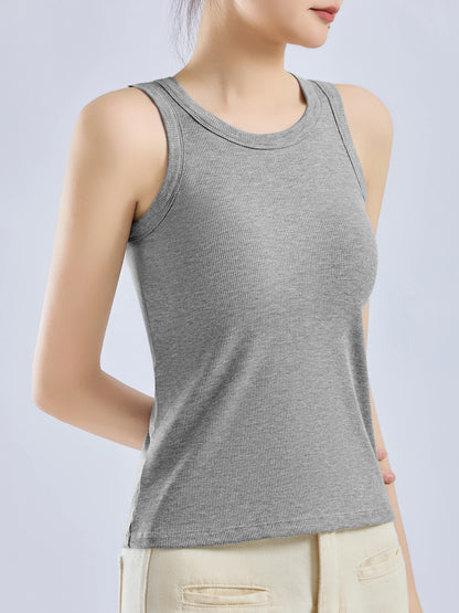 Women's Threaded Strap Camisole with Built-In Bra Pads - Solid Color Layering Tank Top