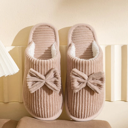Women’s Fashion Bow Slippers – Lightweight Soft Warm Indoor Bedroom Slippers for Fall & Winter Home Comfort