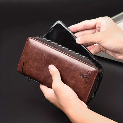 Men's Long Zipper Wallet – High-Quality PU Leather, RFID Blocking Business Clutch, Credit Card Holder