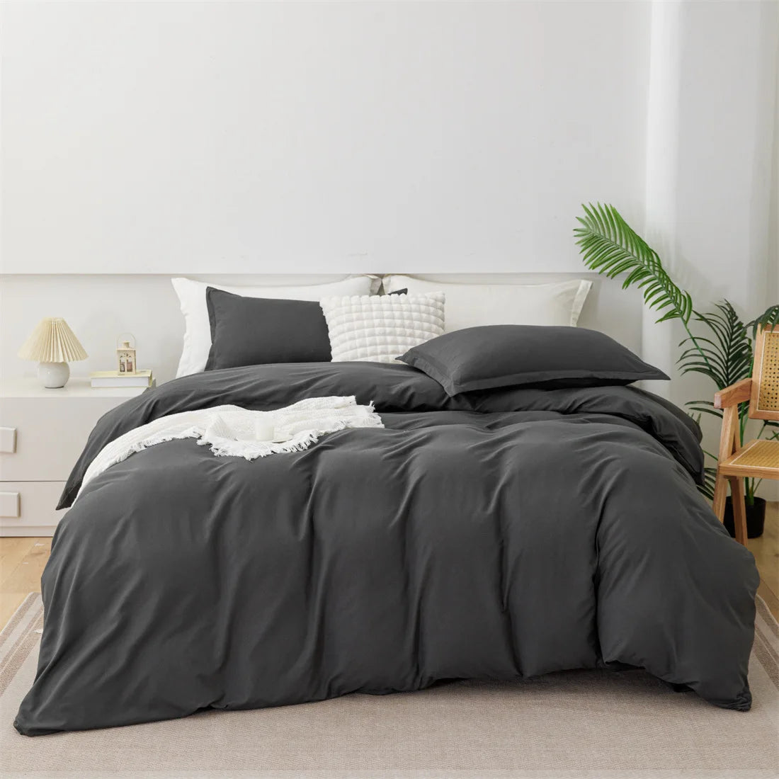 New Design Dark Green Bedding Set - Duvet Cover, Bed Sheet & Pillowcase, King/Queen/Full/Single Size (Excluding Filler), 3/4pcs